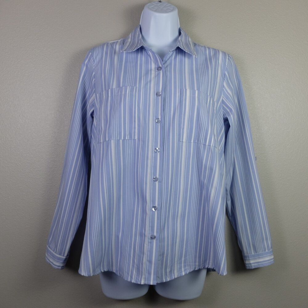 Olive and Oak Blue and White Striped Button-Down Shirt Size XS NWT
